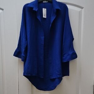 Chic Al'Mage Royal Blue Women's Open Front Shirt Size M